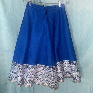 Vintage Skirt Blue Full Circle Size Small Wool Silver Hem Rodeo Dancing